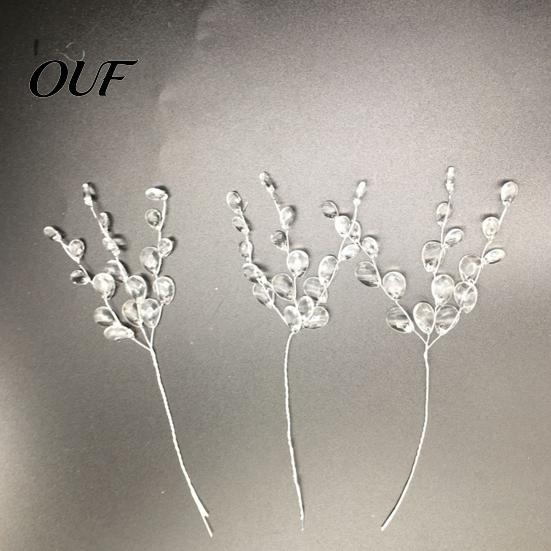 Acrylic Crystal Branches Transparent Faux Branch Christmas Tree Ornament, Bead Drop Stem, Artificial Hanging Icicles Clear Beaded Flower Twig Pick for