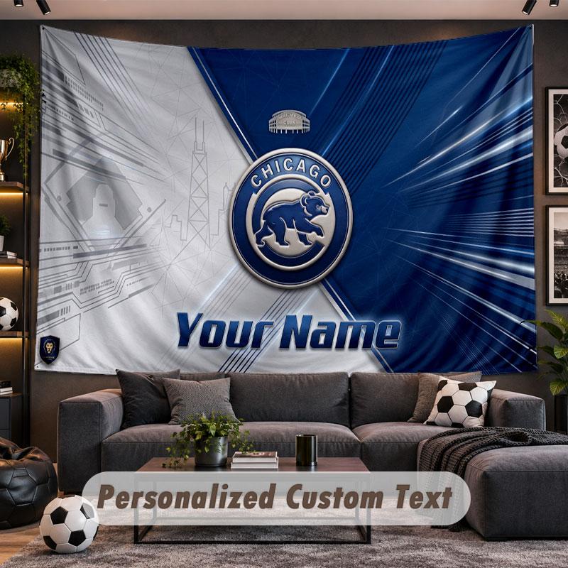 Wall Hanging Tapestry Custom NameChicago Cubs Pattern Personalized Printed Fabric Wall Decor