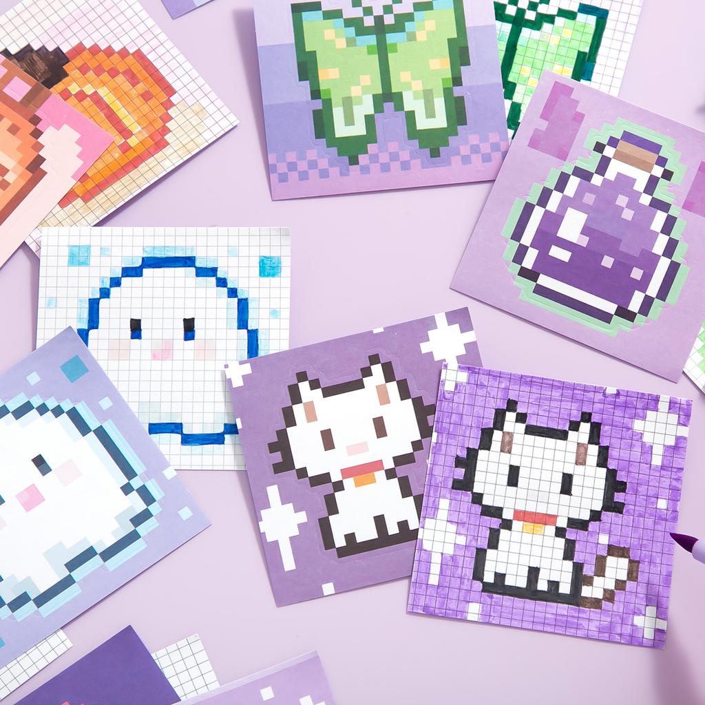1 Book Pixel Style Coloring Sticker Book DIY Coloring Book Clip Art Sticker Collage Photo Album Diary Decoration Phone Case Gift