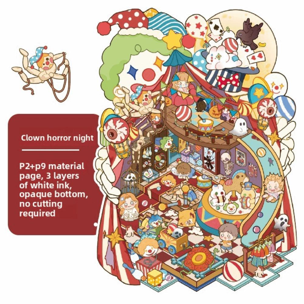 New Horror Theme 3D Miniature Scene PET DIY Crafts Cabin Houses Stickers 8 Scene 20 Sheets Pocket Sticker Book Holiday Gifts