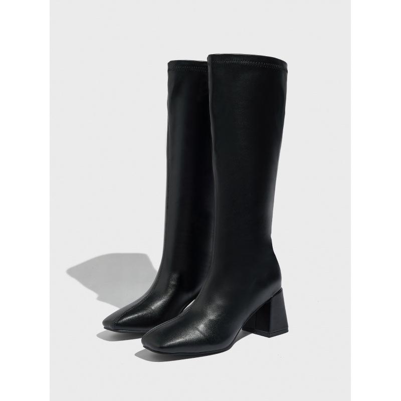 

Длинные сапоги, однопедальные ленивые туфли, квадратный носок, толстый каблук, тонкие одинарные сапоги, модные универсальные четырехсезонные женские сапоги большого размера 40