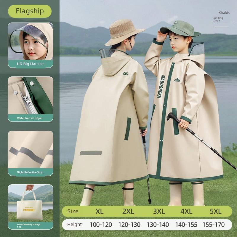 Wanbaolü Children's Raincoat for Boys and Girls, Long Full-Body Rain Poncho with Backpack Space, Suitable for Primary School Students