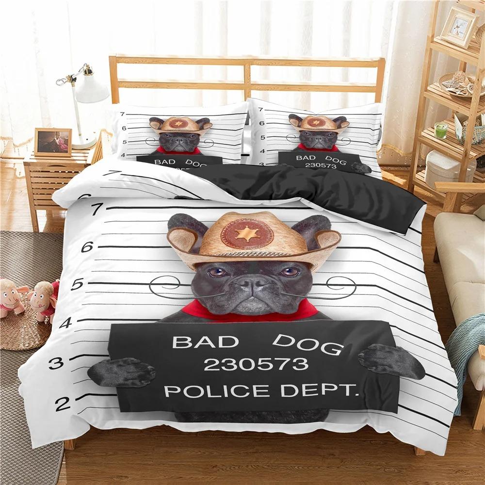 Cute Cartoon Pug Dog Duvet Cover Set Kids Comforter Queen King Twin Single Size Polyester Bedding
