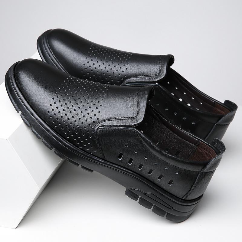 

Summer breathable men s shoes business casual hollow leather shoes men s British first-layer cowhide shoes 46 чёрный
