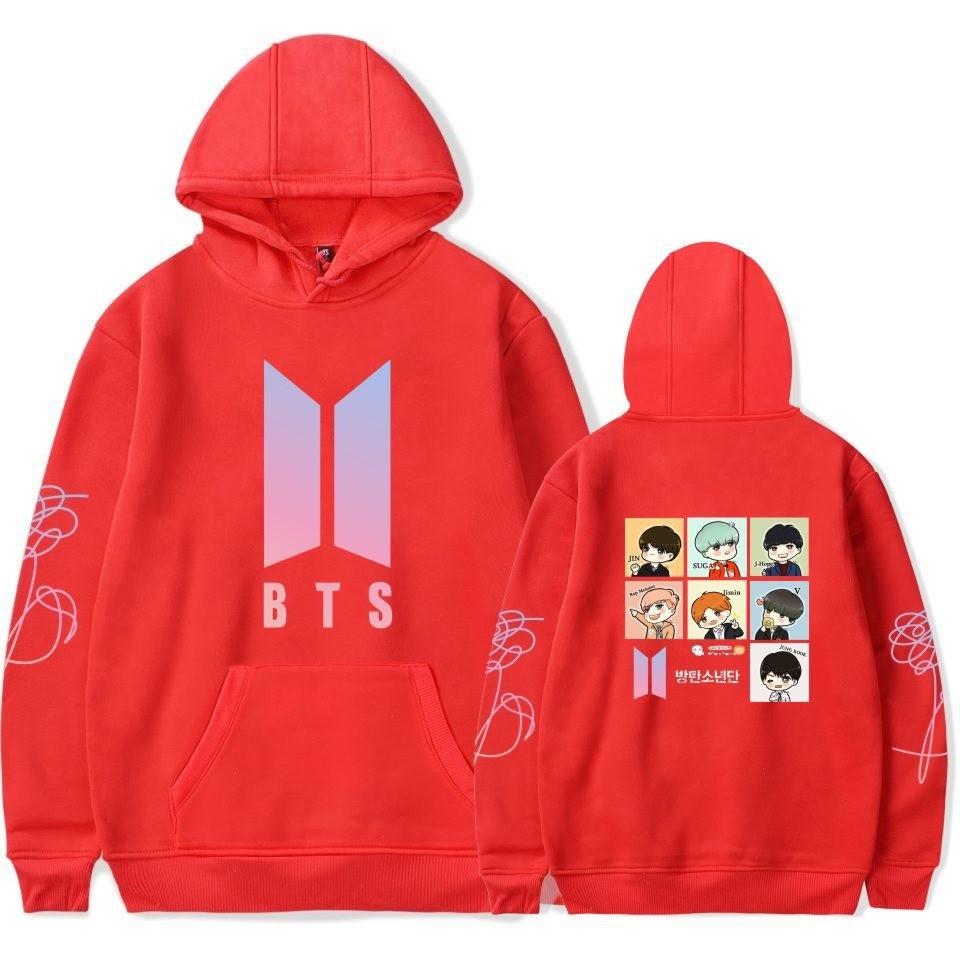 Bts Huvtröja Med Broderad Grafik Bomullsfleece För Ungdomar Vardagskläder