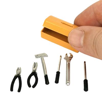 1Set Dollhouse Miniature Toolbox Tool Box+6 Tools Handmade Tools Sets Model Furniture Accessories Doll House Decor Toys Gift