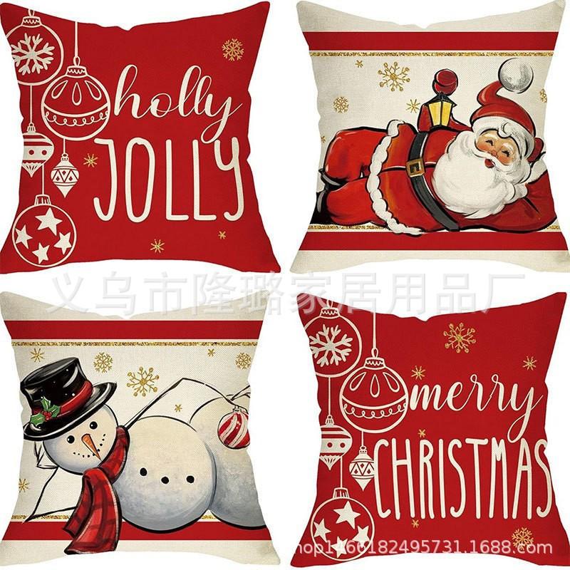New Christmas Throw Pillow Cushion Home Decoration Short Plush Linen Printed Throw Pillow Cover