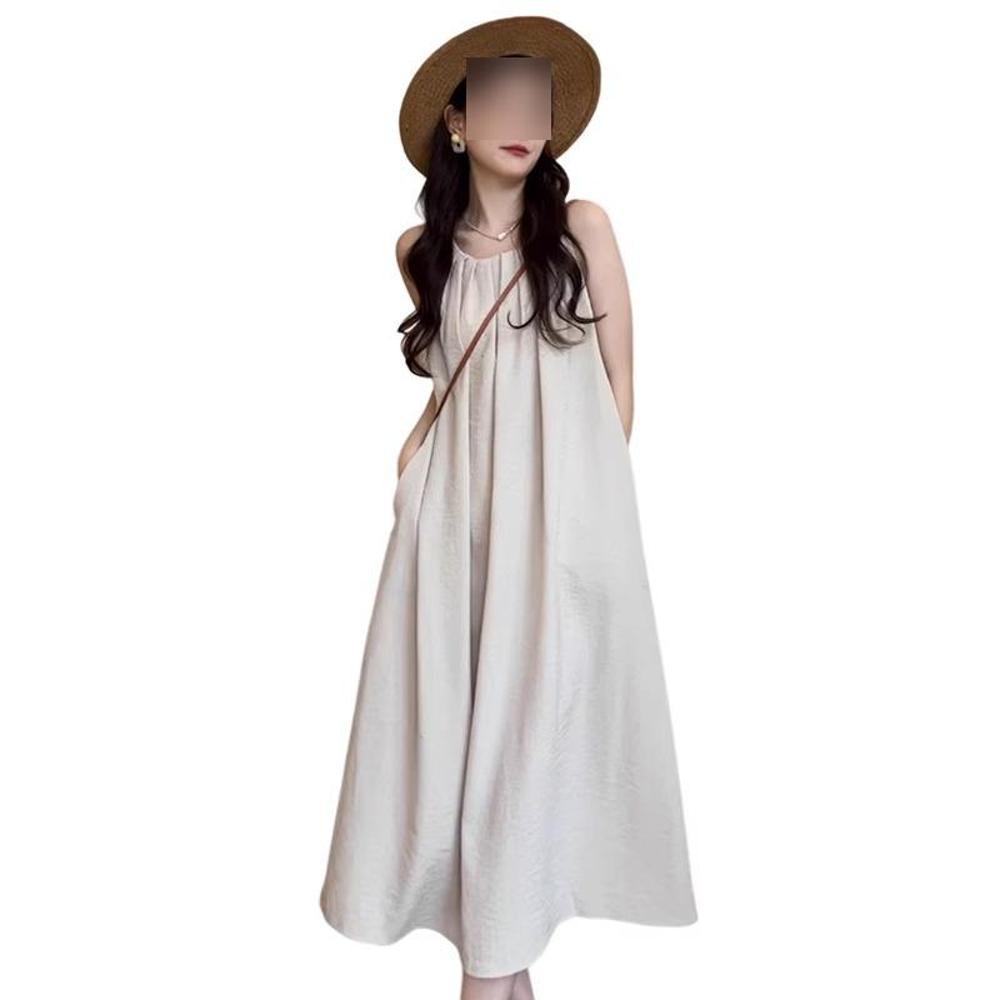 Backless halterneck suspender A-line long skirt sleeveless vest dress women's summer new casual midi length