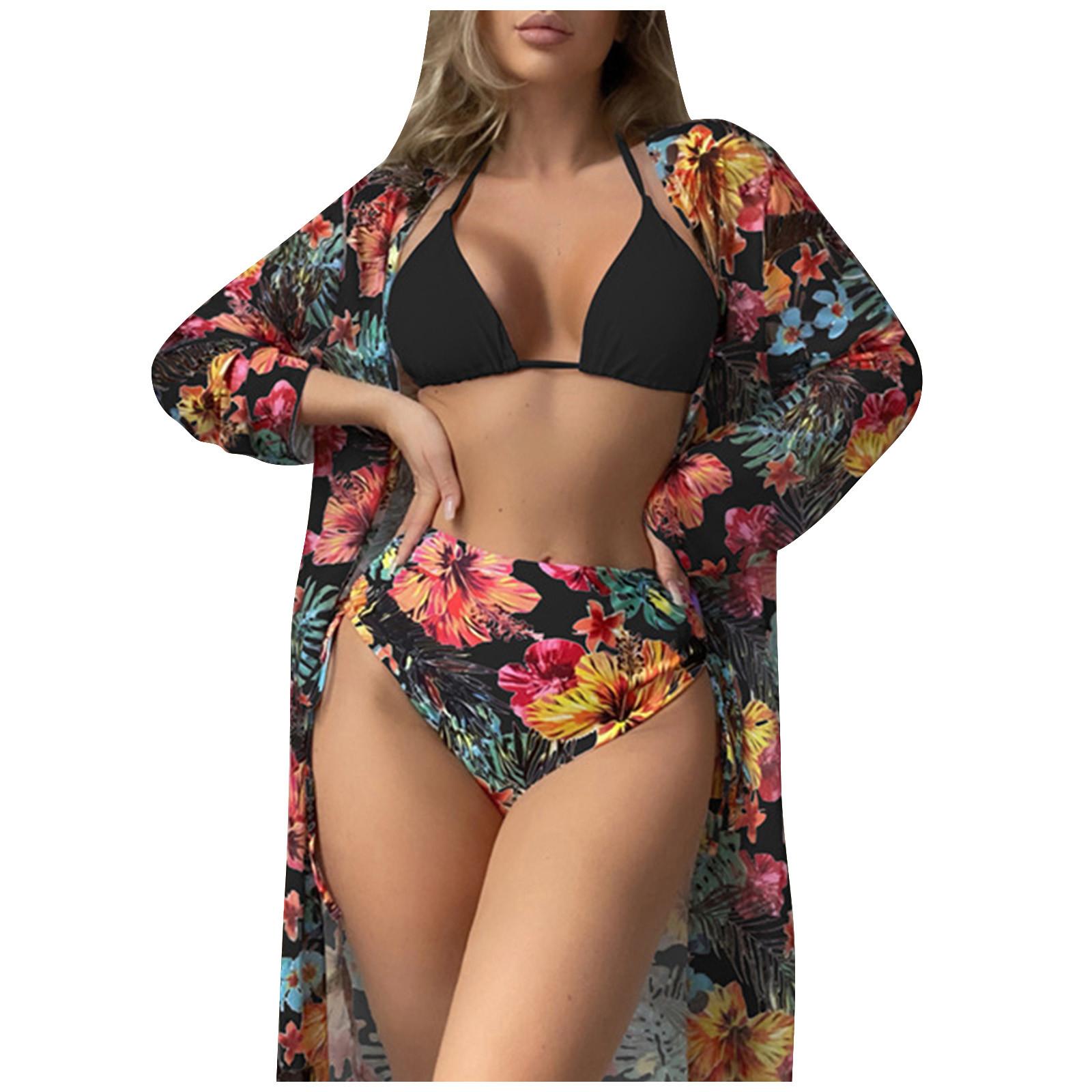 

(SU)Женский купальник из трех частей, блузка с мягкой подкладкой, двухсекционный купальник с открытой спиной, майка с трусиками, облегающий купальник с принтом