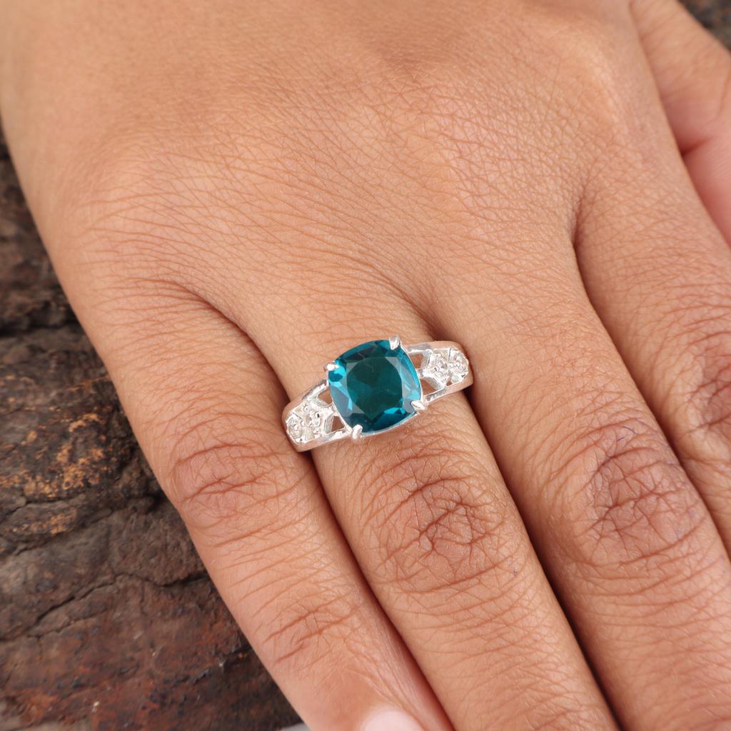 Natural Apatite Gemstone 925 Sterling Silver Designer Ring Women's Jewelry For Bride CZR-15-11