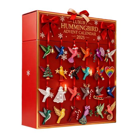 2025 Hummingbird Advent Calendar 24 Day of Bird Themed Christmas Countdown Calendar Acrylic Hummingbirds Xmas Tree Ornament Holiday Gift