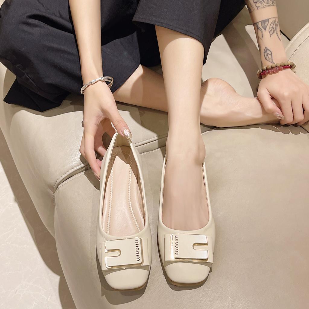 Square buckle Korean version of single shoes women's 2025 autumn new mid-heel thick heel square head professional work temperament women's shoes