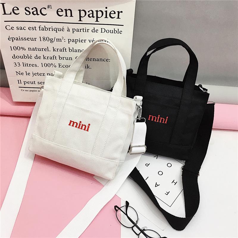 New canvas bag women's shoulder fashion letter handbag simple mini square bag