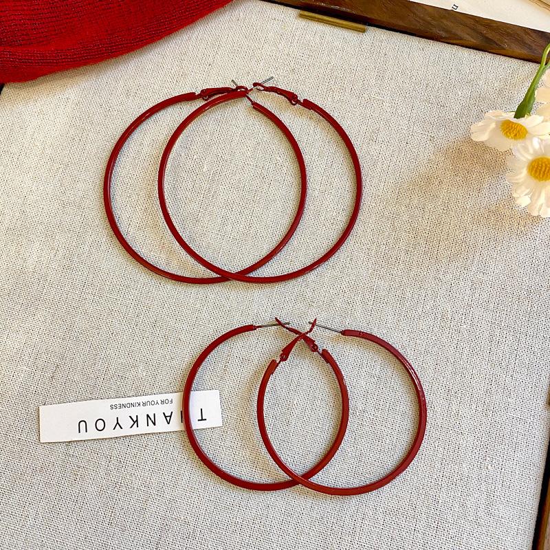 Red Round Earrings Earrings Hong Kong Style Retro Simple Temperament Earrings Women