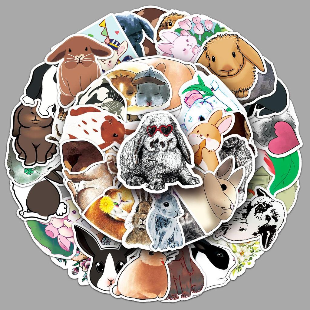 50 Adorable Rabbit Cartoon Stickers for Decor – Perfect for Suitcases, Water Bottles, Refrigerators, and Stationery.