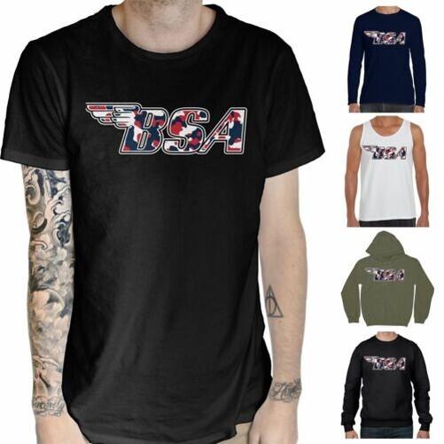 BSA Camouflage Logo T Shirt - British Motorcycles Biker Coffee Racer Motorcycle XL