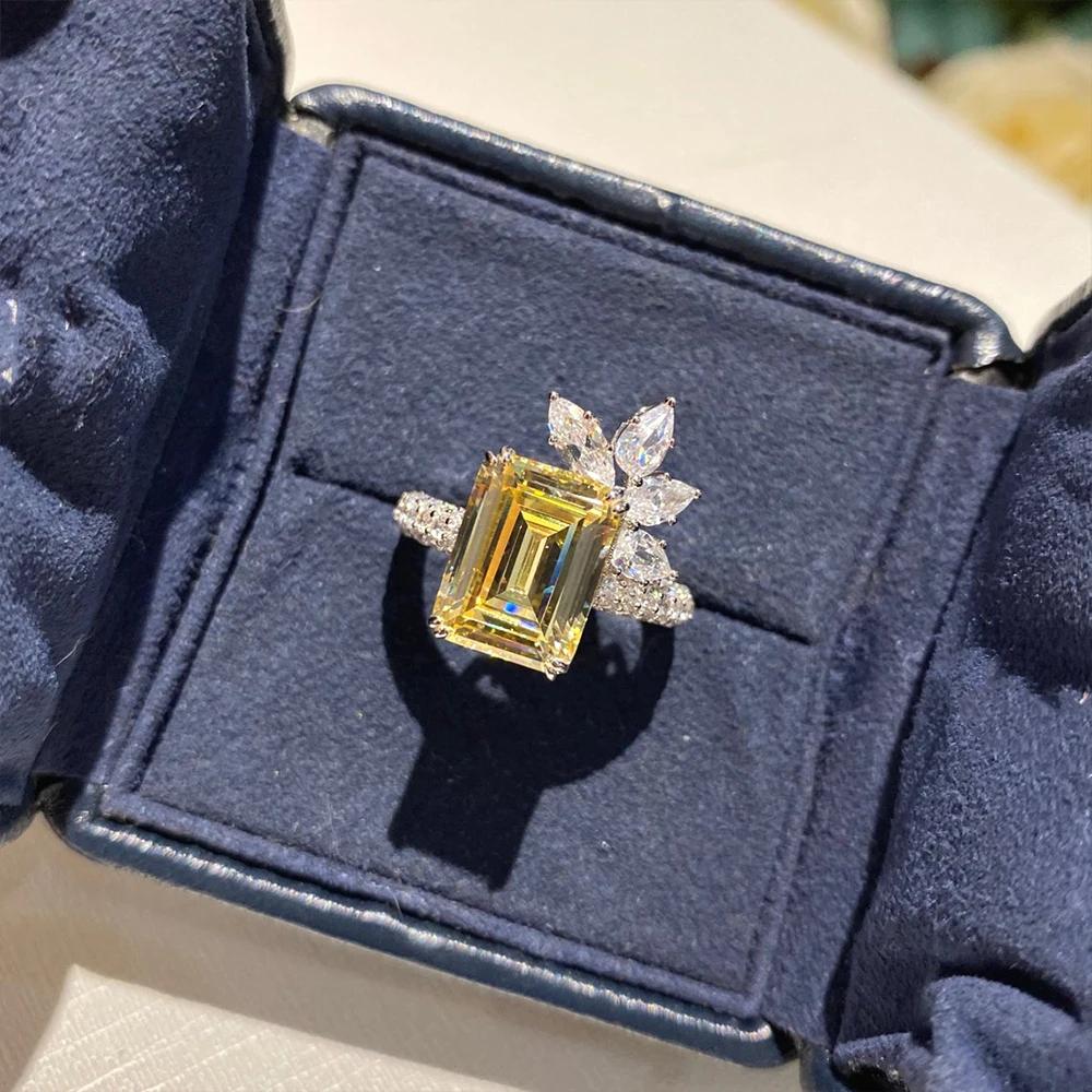 Temperament Square Yellow Cubic Zirconia Ring for Women Luxury Colored Wedding Bands  Party 2025 New Fashion Jewelry
