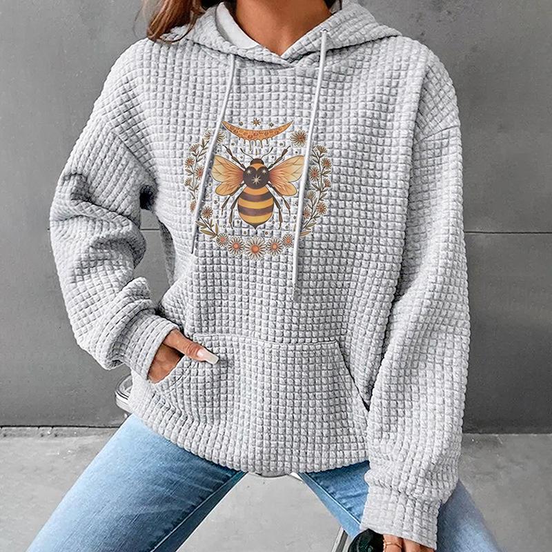 

Женский вафельный свитшот свободного кроя с принтом луны и пчелы, осень/зима 2023 Extra Extra Large серый