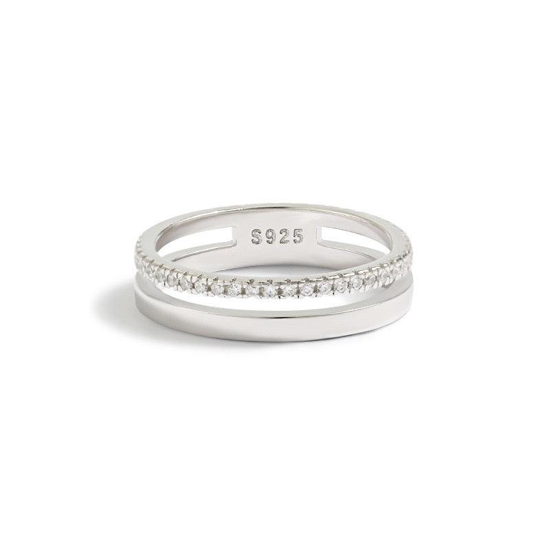 S925 Sterling Silver Women's Diamond Inlaid Double Layer Hollow Round Ring – European & American Fashion Style