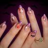 Artificial Nail Almond French Tips Fake Nail Acrylic Nail Spiders Web Stick on Nail for Women Halloween Press on Nail