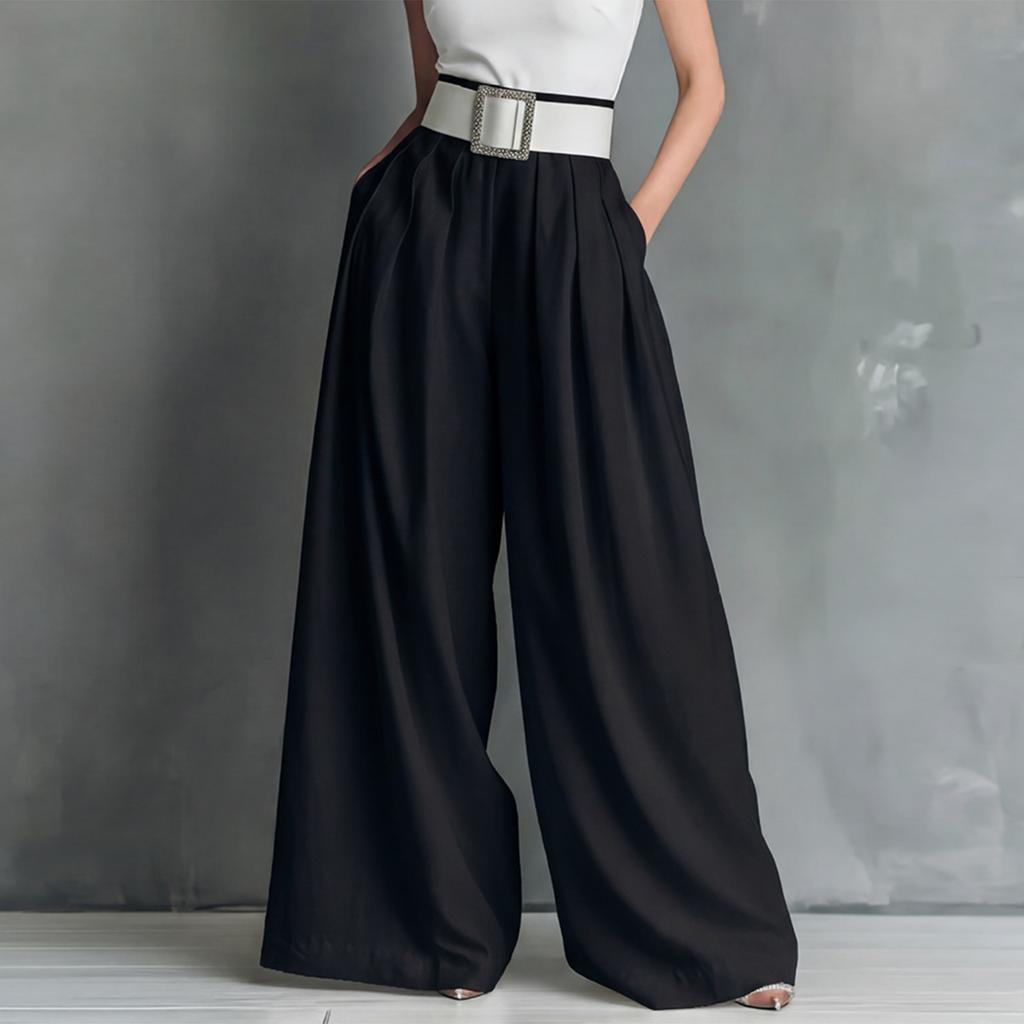 Modische Damen-Hosen mit Farbe, Taschen, hoher Taille, lockerem, weitem Bein für den Alltag