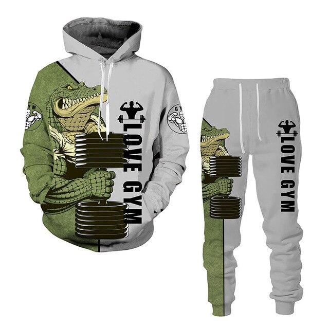 Autumn Winter 3D Animal Sports Printed Men's Hooded Sweater Set Men's Casualwear Tracksuit Long Sleeve Men's Clothing Suit