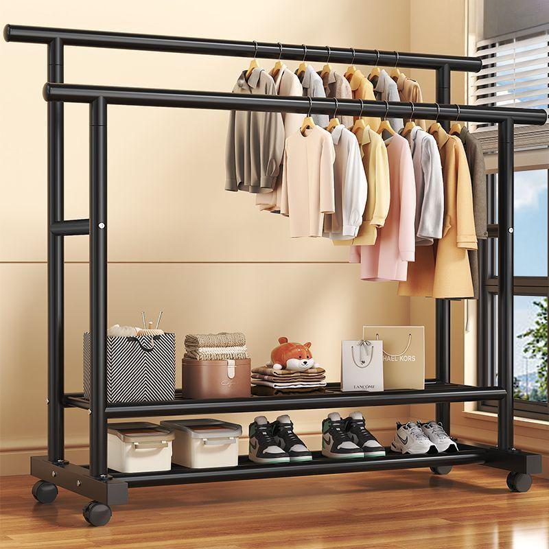 Double Pole Movable Clothes Drying Rack for Bedroom, Balcony, or Outdoor Use