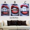Wall art painting Sexy Bloody Canvas painting wall art pictures Red Lips Bite Bullet Money wall painting Wall Art For Living Room Home Decor Frameless