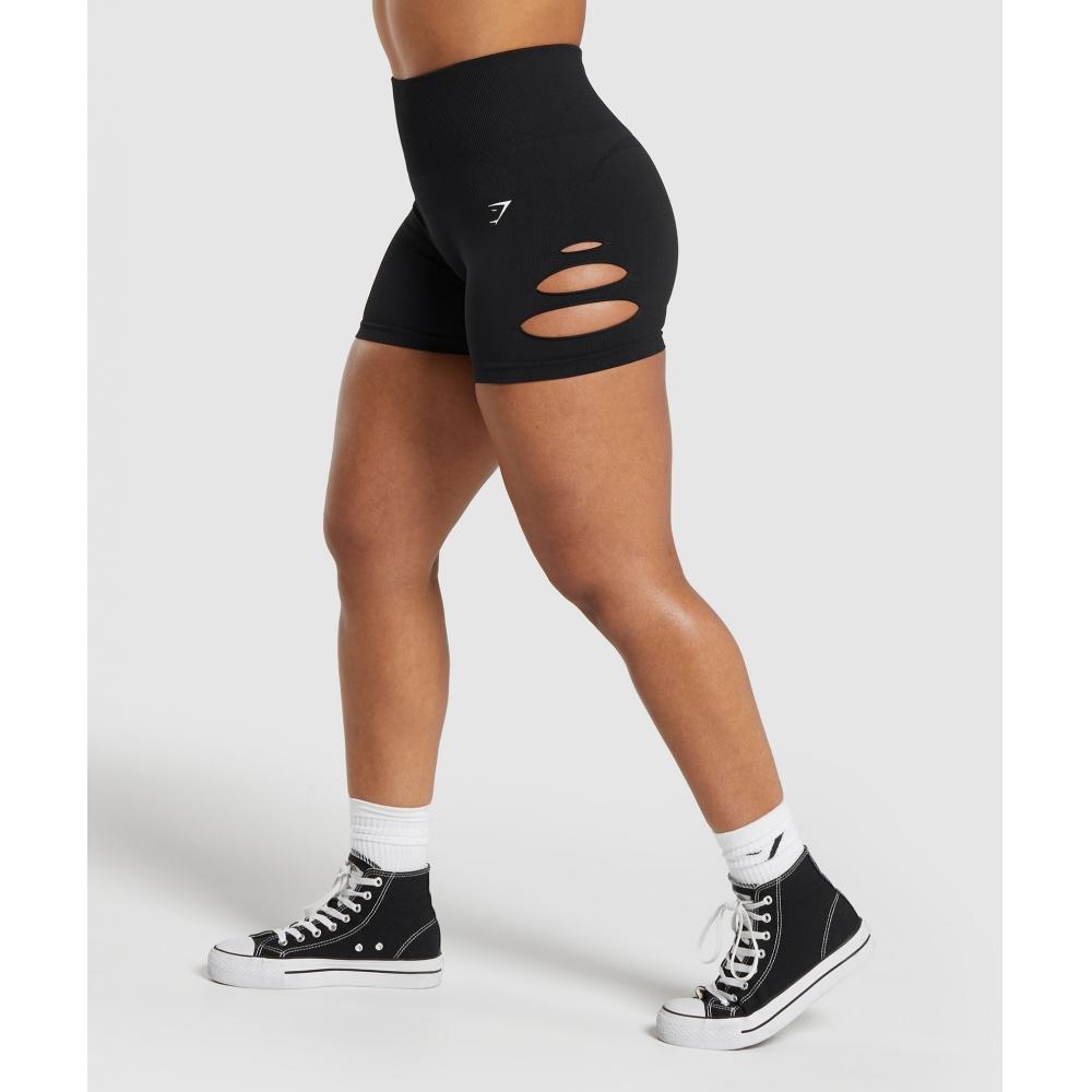 

GYMSHARK получает бесшовные рваные шорты черного цвета B9A2E BB2J XS