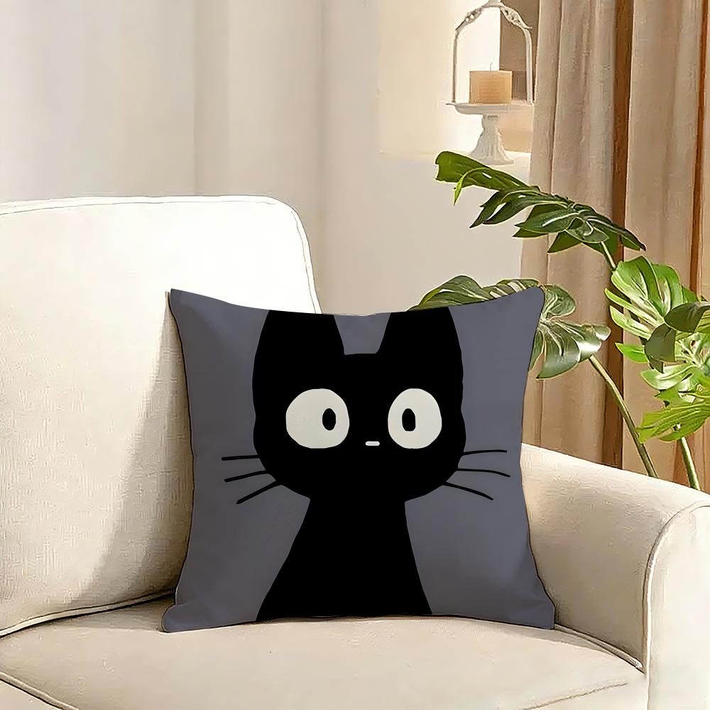 New Little Black Cat Cute Couple Cushion Cover Reversible Plush Pillow Cover Soft Fluffy Home Decor for Sofa Bedroom