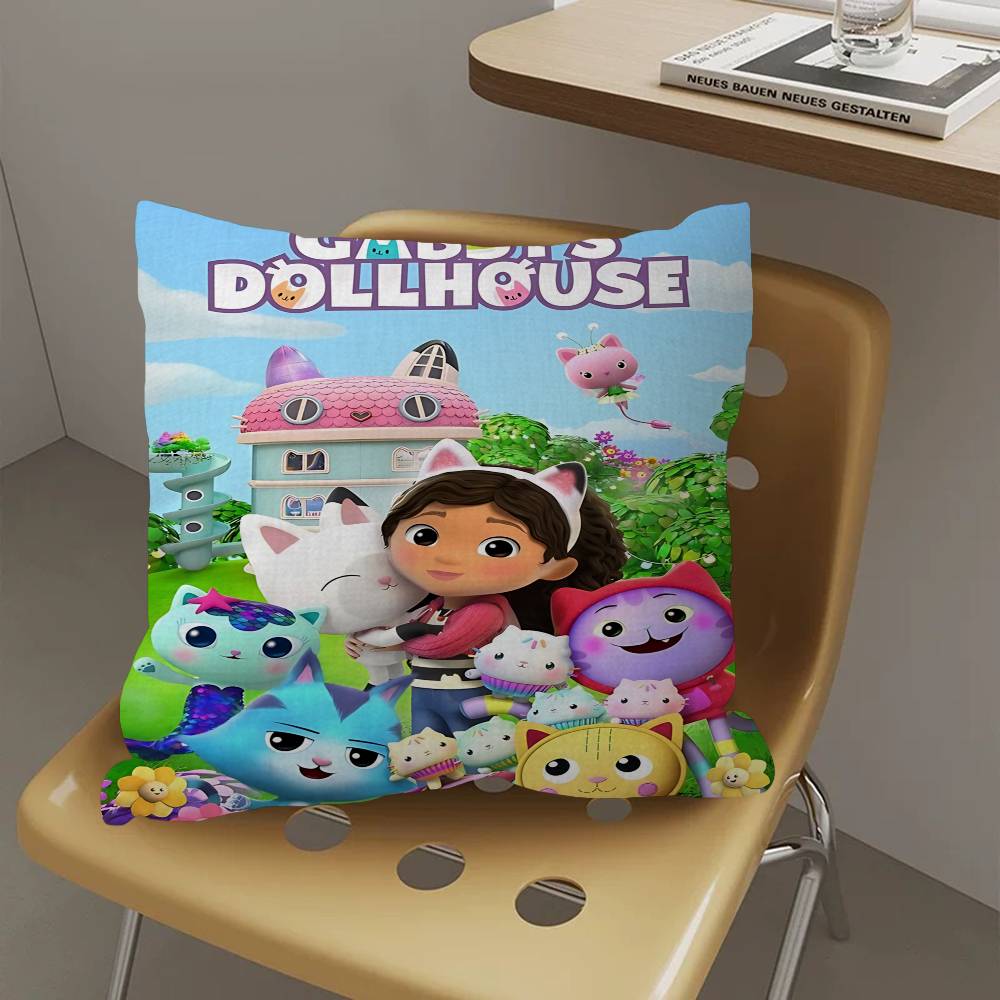 K-Kids G-Gabbys D-Dollhouse Pillow Covers Cartoon Sofa Decorative Home Double-sided Printing Short Plush Cute Cushion Cover