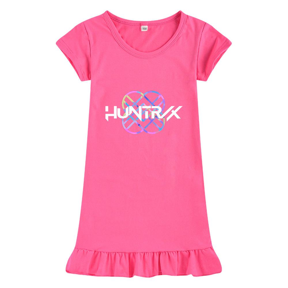 M1195 Kids Girls Kpop Rumi Zoey Mira Print Short Sleeves Ruffle Dress