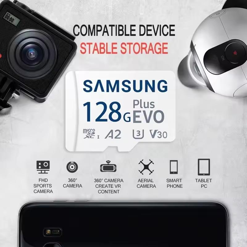 Samsung EVO Plus microSD 128GB Memory Card+Adapter 64G 256G microSDXC,Speeds Up To 160 MB/s,UHS-I,C10,U3,V10,A3,Upgrade Storage for Phones,DJI,Cameras