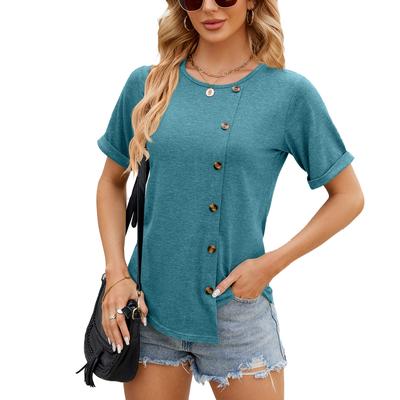 Women's Blouse Spring and Summer Short Sleeve T-shirt Button Irregular Top