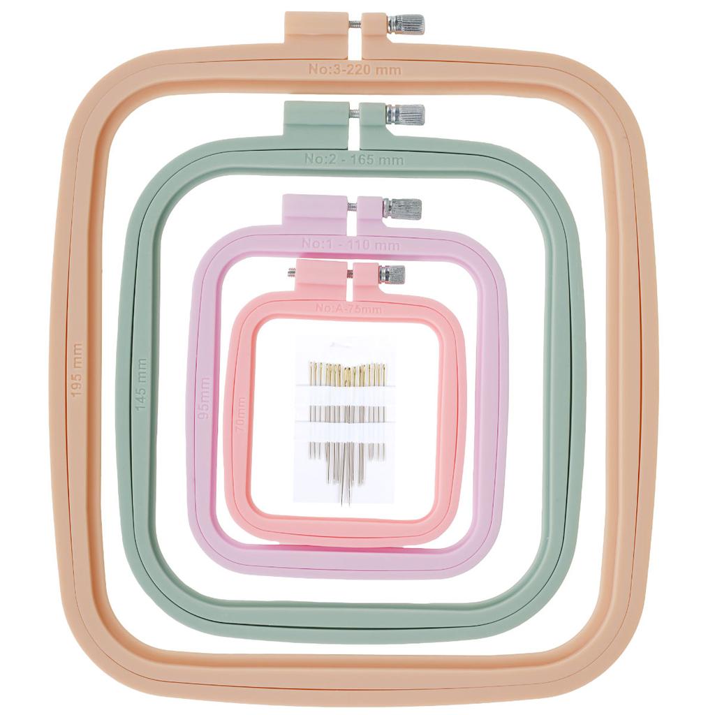 4/5Pcs Square Embroidery Hoops with 16 Needles Plastic Embroidery Frame Cross Stitch Embroidery Hoop For Sewing Art Crafts