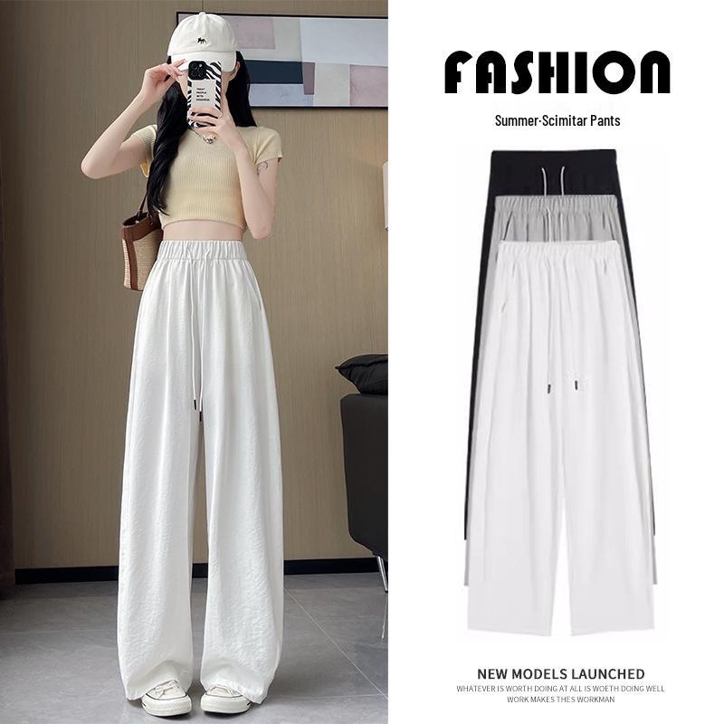White Women's Wide-Leg Quick-Dry Ice Silk Pants