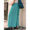 Women's pants summer striped straight pants drawstring wide-leg beach casual pants