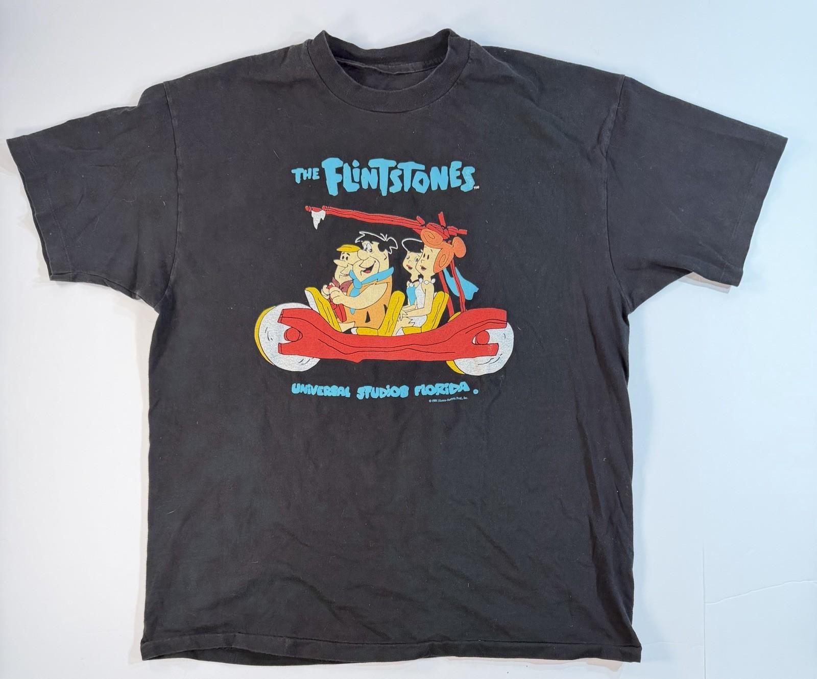 Vintage 90s Flintstones Universal Studios Florida Tee Black Cartoon XL Unisex T-Shirt XXXL