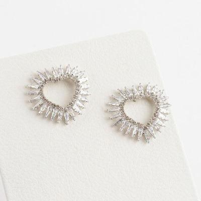Dames Vintage Puntige Hart Zilveren Oorbellen met Zirkonia
