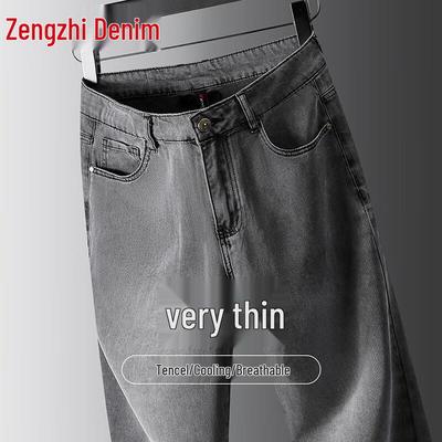 Zengzhi Men's Lyocell Loose Straight Summer Jeans