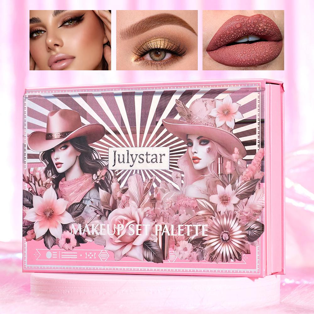 JULYSTAR 24barevná paletka make-upu v knižním provedení, třpytivé oční stíny, tvářenka, rozjasňovač, Vše v jednom sada, matný lesk na rty, dlouhotrvající voděodolná kosmetika, dárková sada