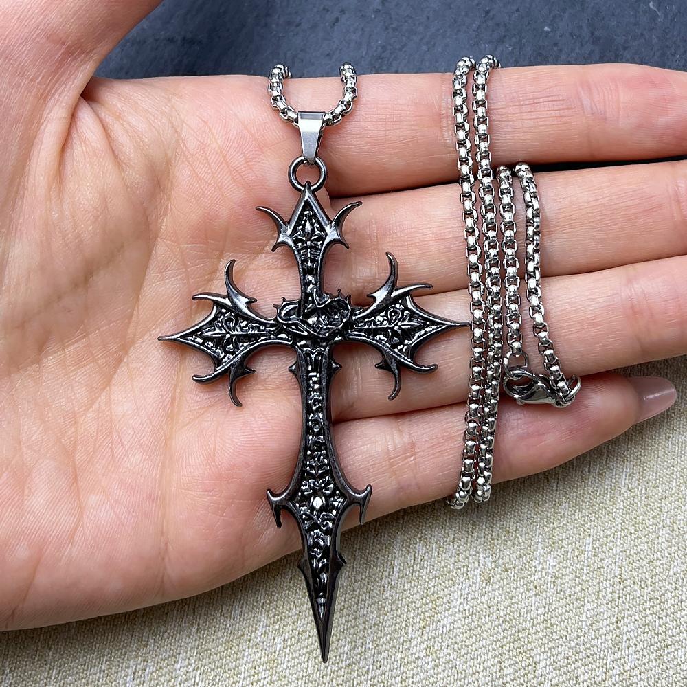 1 Stück Gothic Doppelseitiger Kreuz Anhänger Halskette Nischen Persönlichkeits Design Hip Hop Retro Punk Accessoires