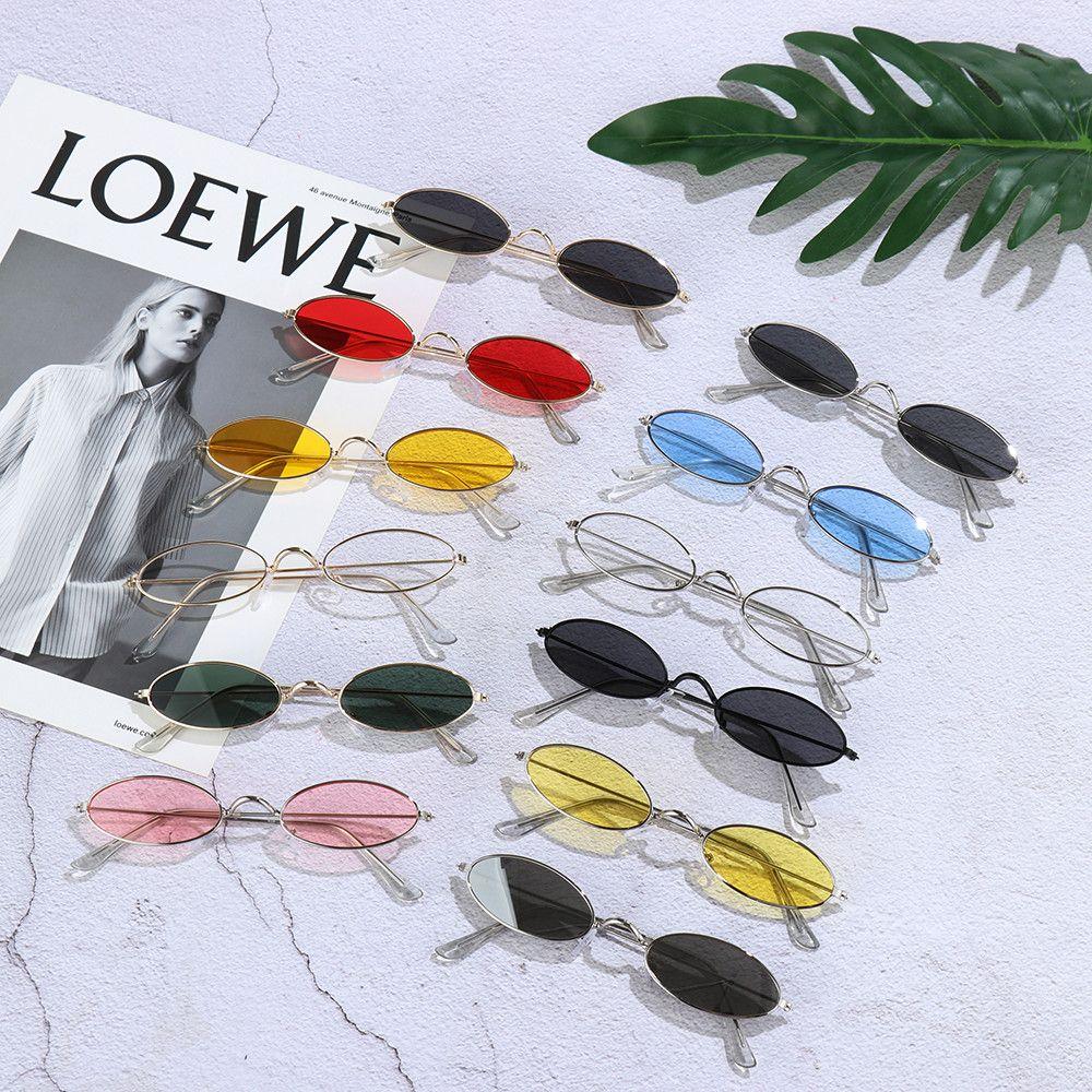 Classic Retro Oval Small Frame Sunglasses Vintage Shades Sun Glasses for Men Women Metal Color Lens Fashion Design Eyeglasses