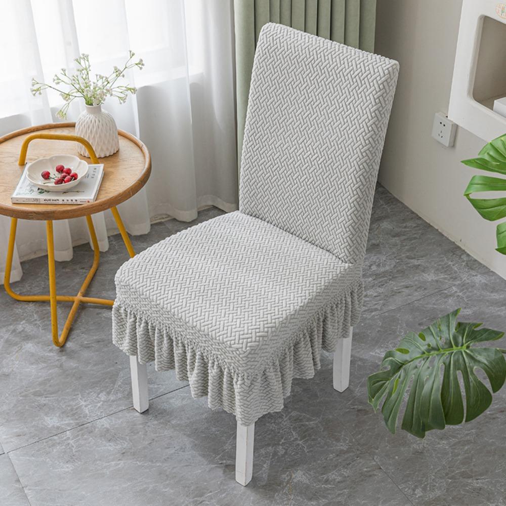 Stretchable Chair Covers Skirt Style Universal Dining Seat Cushion Set with Backrest for Home