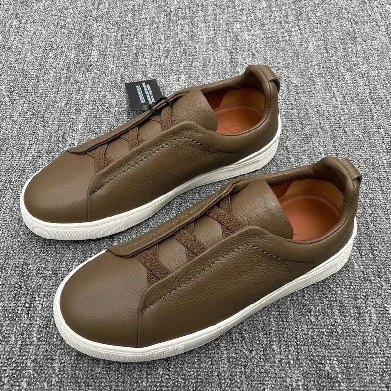 Spring Autumn Vintage High Quality Genuine Leather Lace-Up Shoes Man's Solid Color Round Toe Low-cut Flat Bottom Shoes