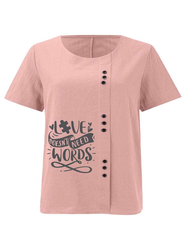 Women s Fashion Black Letters Print Casual Cotton Linen Short Sleeve Round Neck T-shirt Shirt Leisure Loose Summer Blouse Tops S