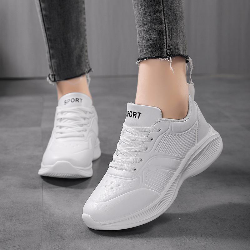 All-black Sneakers Women's Autumn Leather Surface Waterproof Soft Sole Lightweight Pure Black Long Standing Without Tiring Feet Work Shoes Large Size