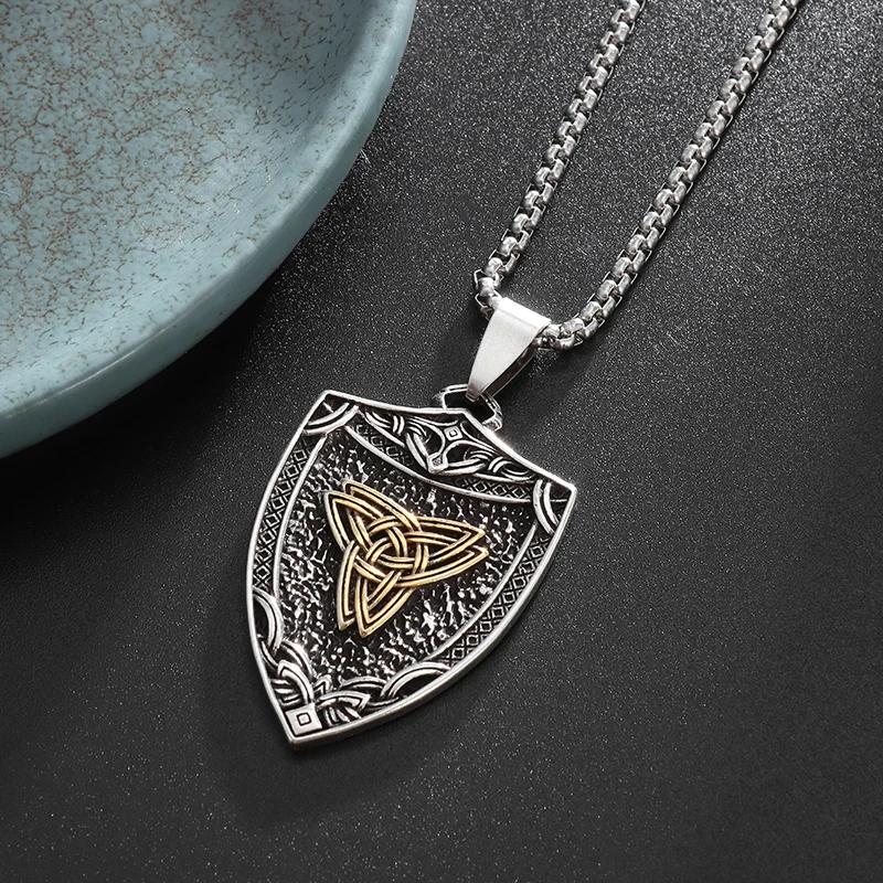Style Trinity Celtic Knot Shield Pendant Witch Knot Necklace Men Women Irish Protection Amulet Jewelry