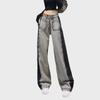 Frühling/Sommer 2023 Damen High-Waist Grau & Schwarz Weitbein Bodenlang Jeans