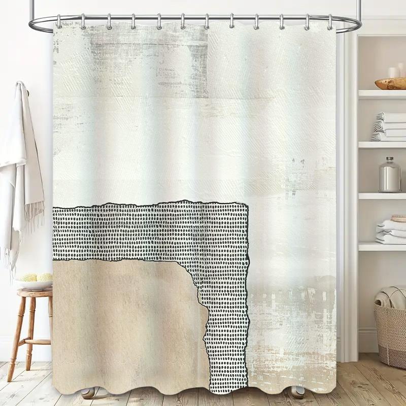 Abstract Design White Bath Curtain with Dotted Patterns for Bathroom Decorations Waterproof Shower Curtain 72 x 84 inches